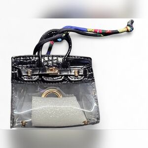 Mini Clear Designer-Inspired Dog Poop Bag Holder Purse | Black Croc Trim |
